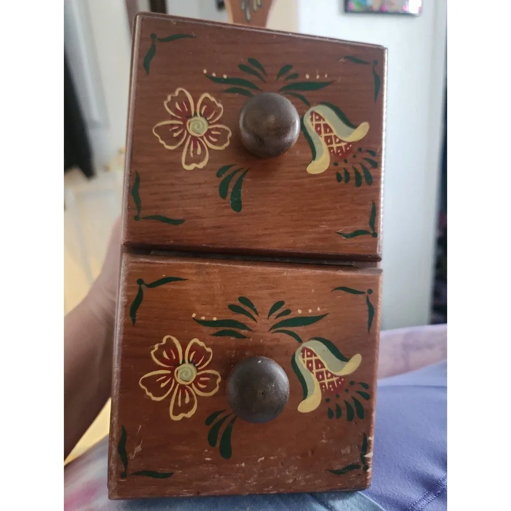 Vtg Folk Art Hand Painted Mini Two Drawer Wood Hanging Shelf A.A. Import Taiwan